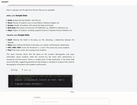 WaitGPT: Monitoring and Steering Conversational LLM Agent in Data Analysis with On-the-Fly Code Visualization